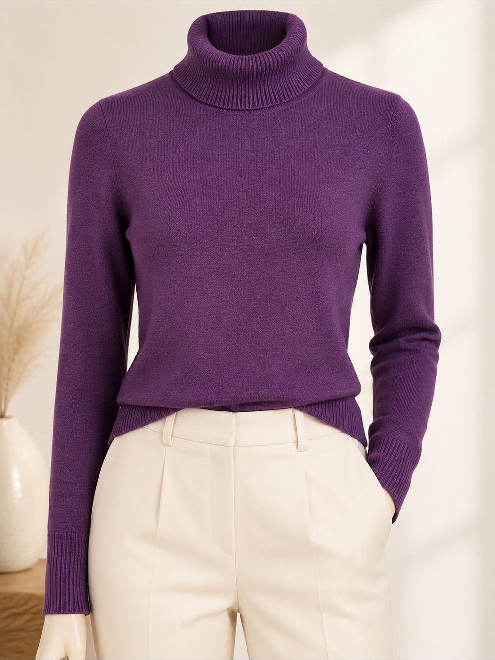 Banana Republic Womens S Purple Silk Cashmere Blend Turtleneck Sweater